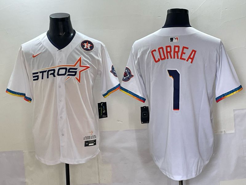 Men 2025 Houston Astros #1 Correa White Four generations Joint Name Nike MLB Jersey style 07->houston astros->MLB Jersey